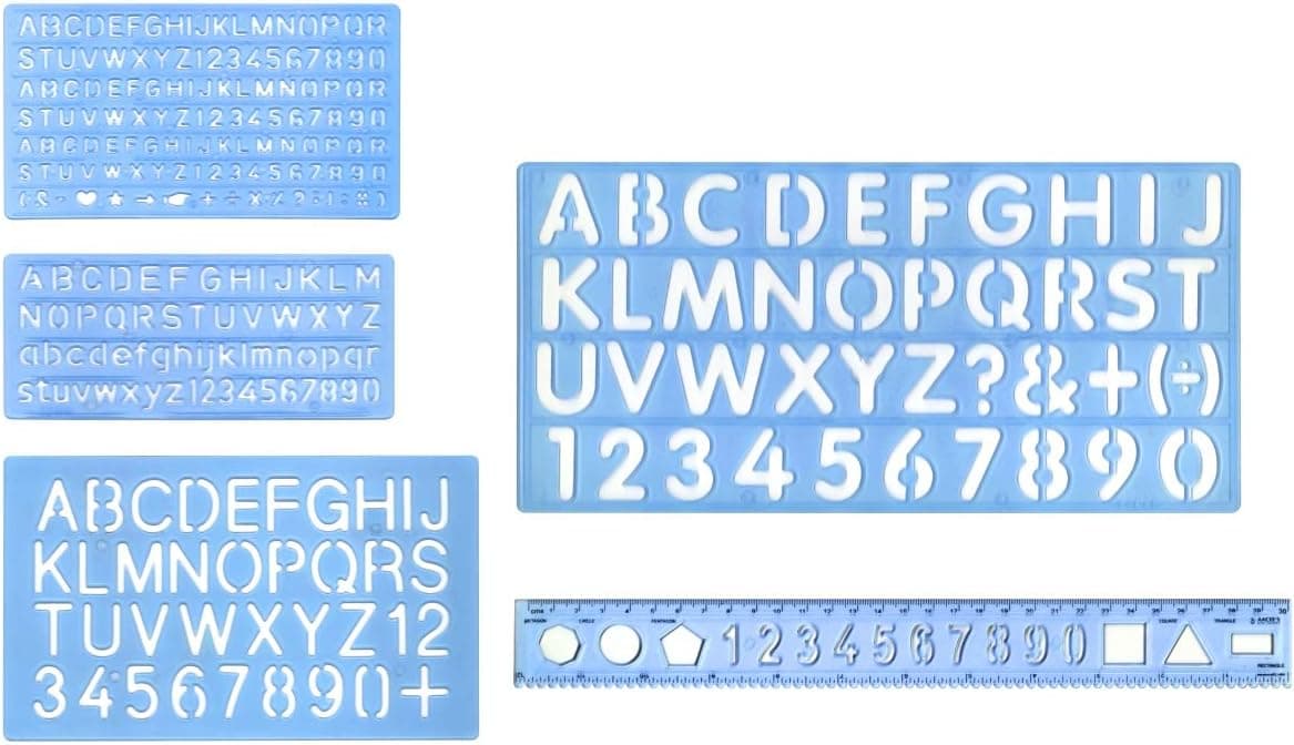 Liquidraw Lettering Stencils Set of 5 Large Alphabet Letters Numbers (30 mm, 20 mm, 10 mm and 6, 7, 8 mm)