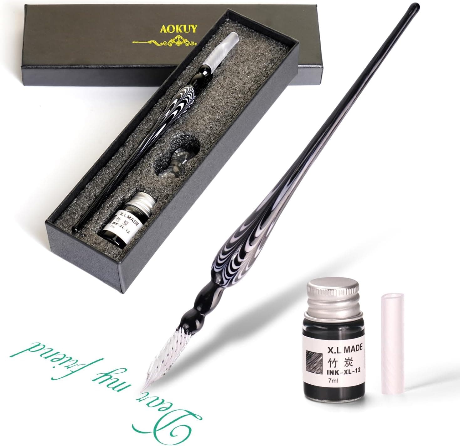 Glass Dip Pen Set, Crystal Signature Calligraphy Pen for Art, Writing and Signatures