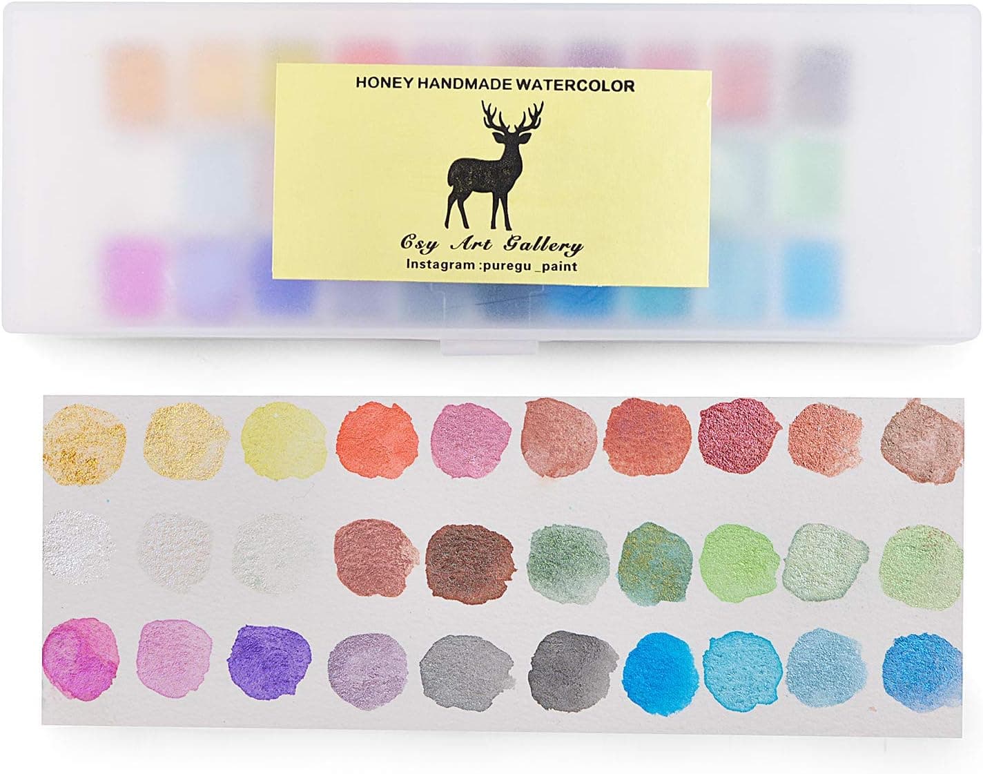 Handmade Water Color Paint Set, 30 Colors Metallic Solid Quarter Pans Pearlescent Watercolor Calligraphy Ink Hand Lettering