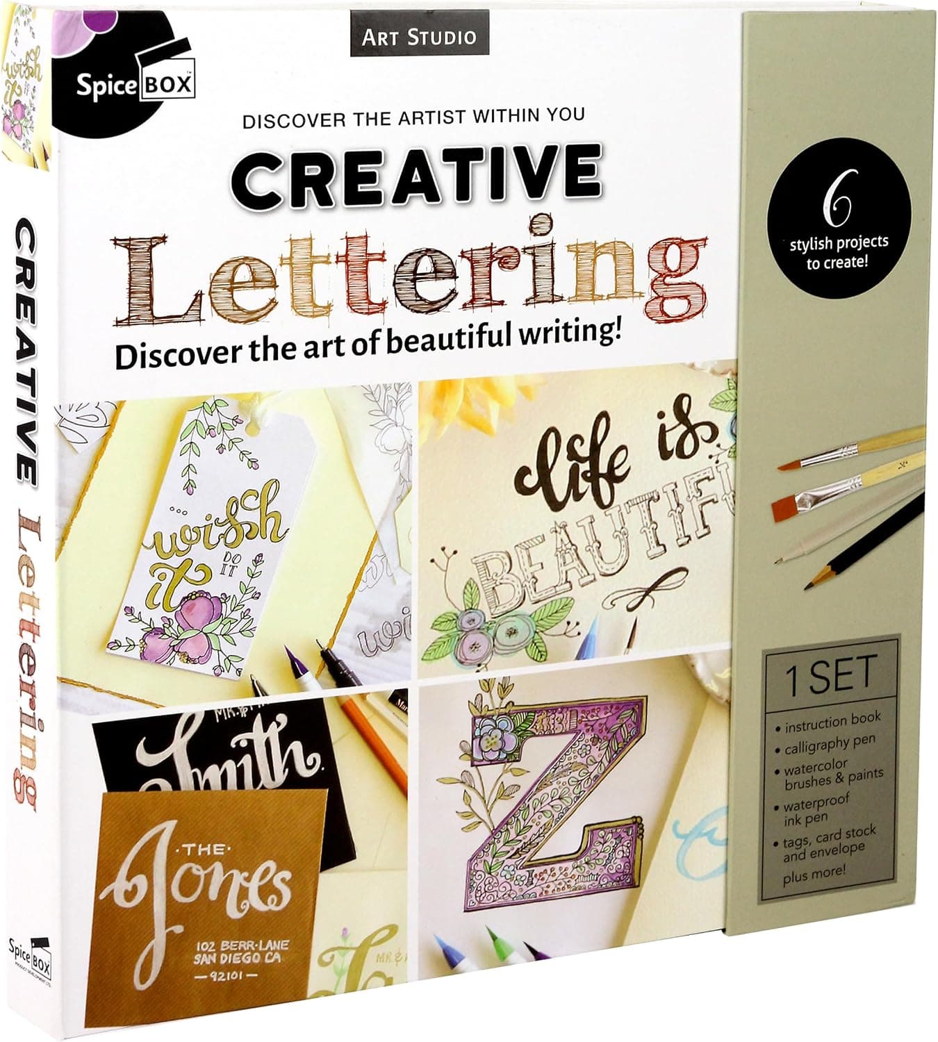 SpiceBox Creative Hand Lettering Kit, Learn Calligraphy Set with Workbook
