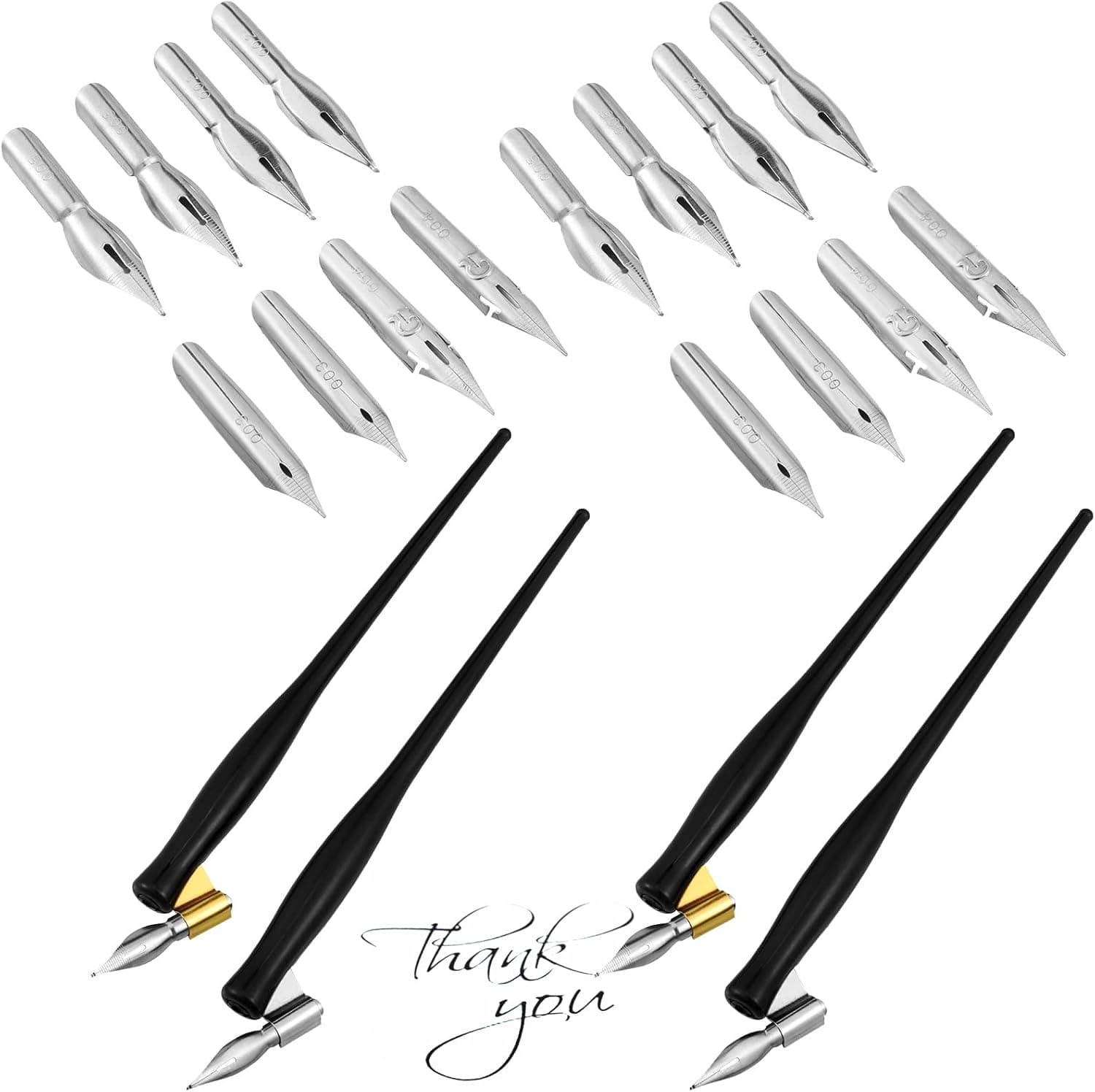Zonon 2 Sets Oblique Calligraphy Dip Pen Set, 2-in-1 Oblique or Straight Holder with 8 Replacement Nibs