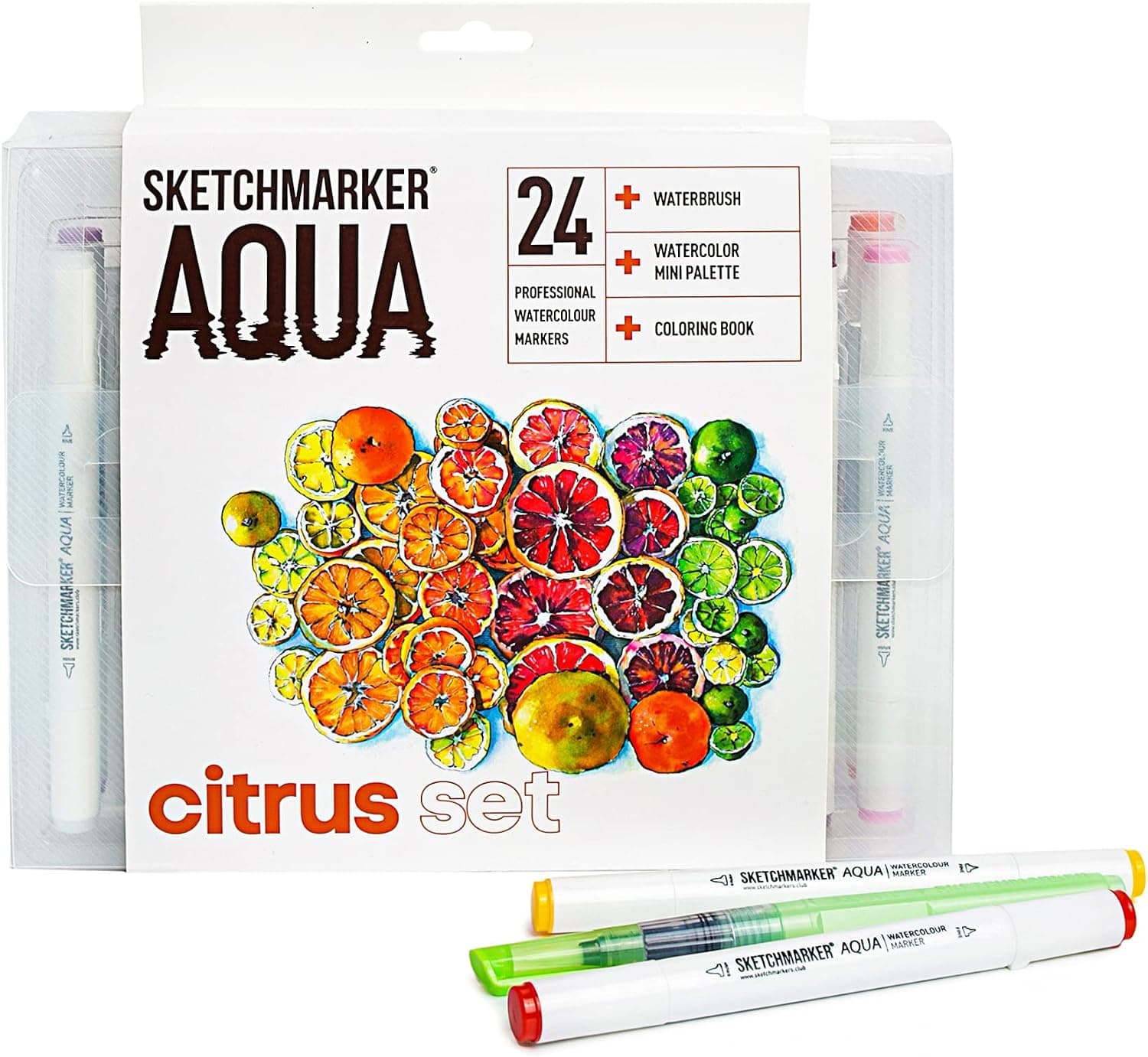 SKETCHMARKER AQUA Watercolor Markers, 24 Colors Citrus Set, Brush Pens for Calligraphy and Hand Lettering