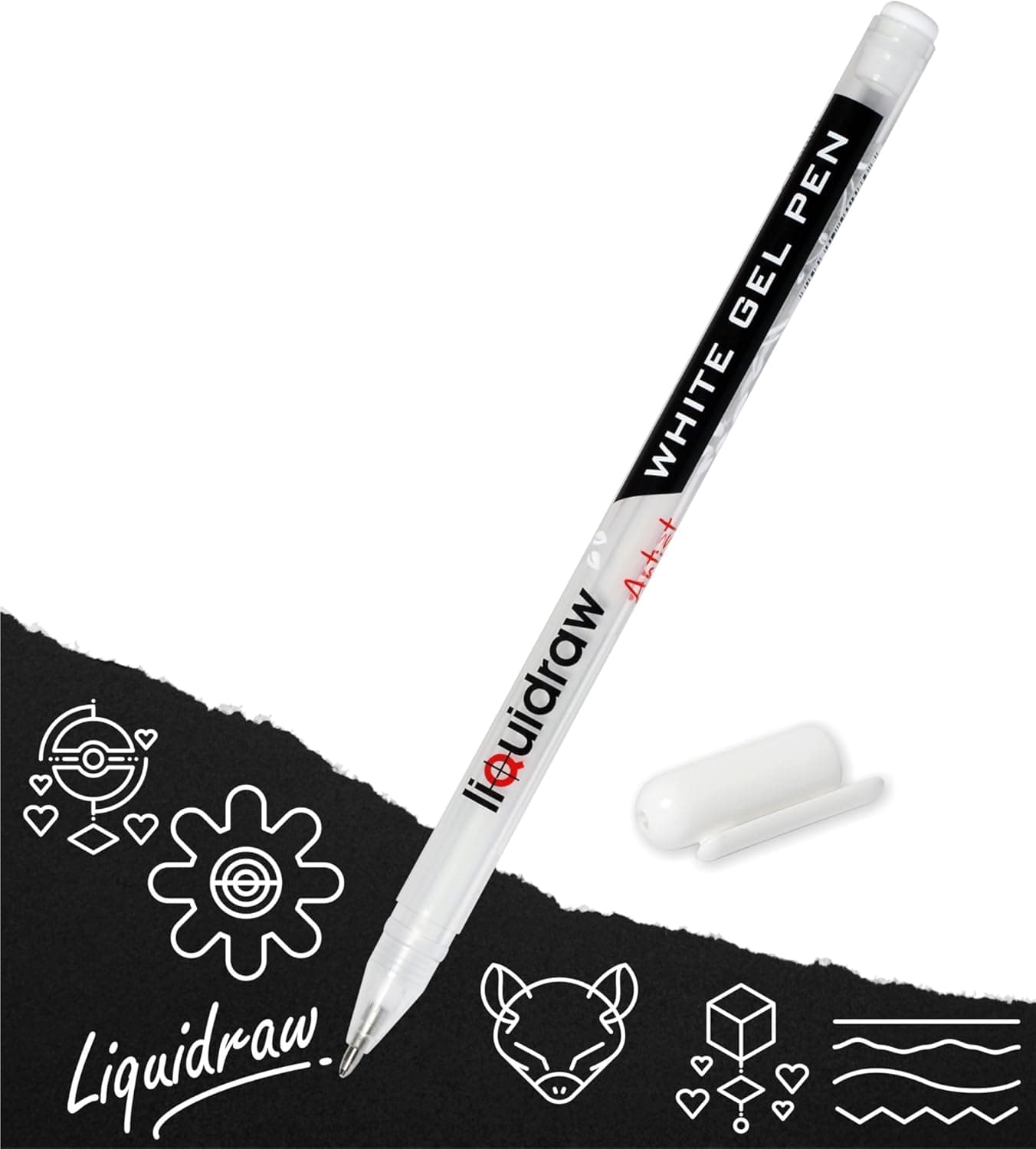 Liquidraw White Gel Pen, 0.8mm Fine Point Gel Pen For Artists, Ideal for Highlighting, Coloring, Drawing on Black Paper