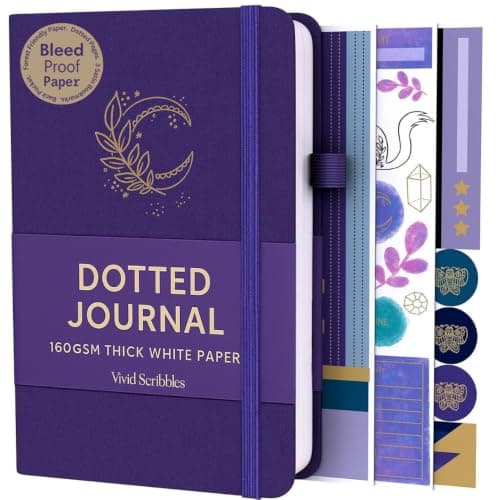VIVID SCRIBBLES A5 Bullet Dotted Journal, Dot Grid Notebook, 160GSM Paper | Bleed Proof Thick Pages, 200 Numbered Pages, Lay Flat Binding, Hardcover with Pen Loop, Gift Box Included, Gift for Women