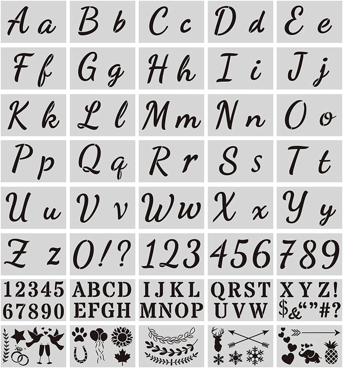 40-Piece Letter Painting Stencils - Reusable Cursive and Number Stencils for Wood, Wall, Scrapbooking and DIY Projects