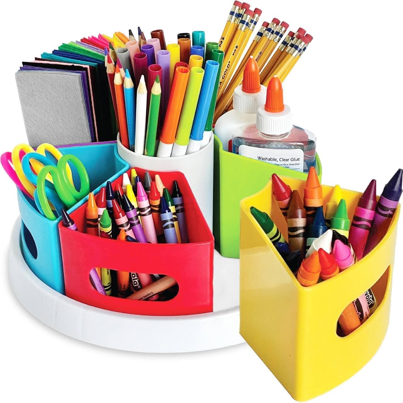 Hapinest Rotating Art Supply Organizer - Crayon, Marker and Pencil Storage Solution for School Teachers and Classroom Crafts