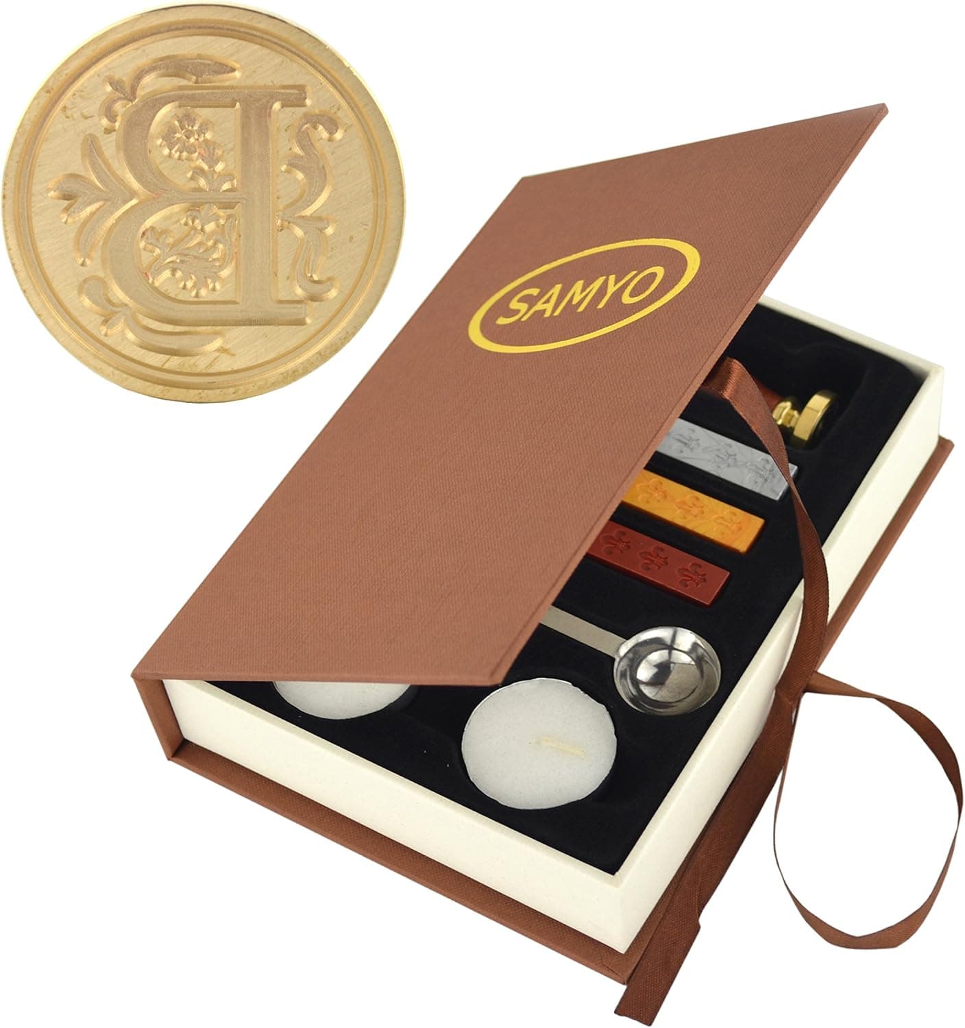 Samyo Wax Seal Stamp Kit Retro Sealing Wax Stamp Maker Gift Box Set with Vintage Alphabet Initial Letter