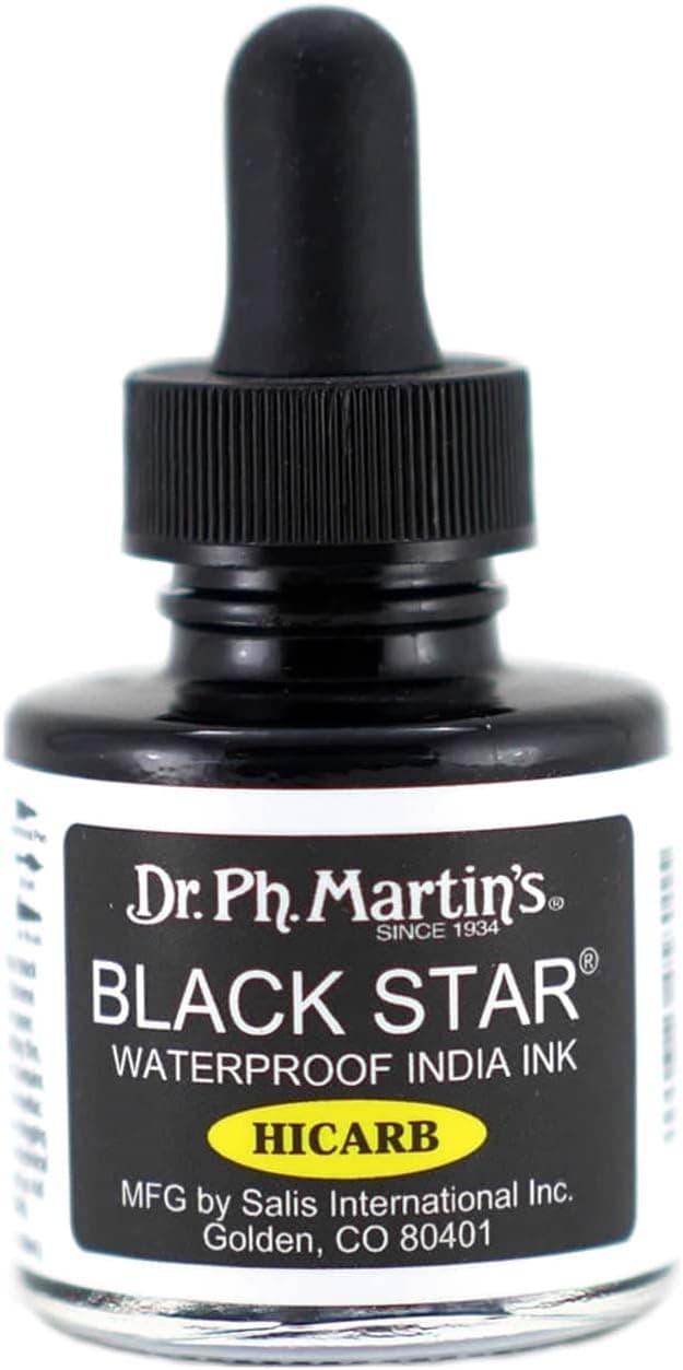 Dr. Ph. Martin's Black Star Hi-Carb Waterproof India Ink, 18 Pack