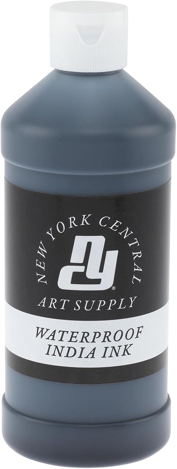 New York Central India Ink 16oz Bottle - Matte Black India Ink for Artists, Calligraphy, Illustrations