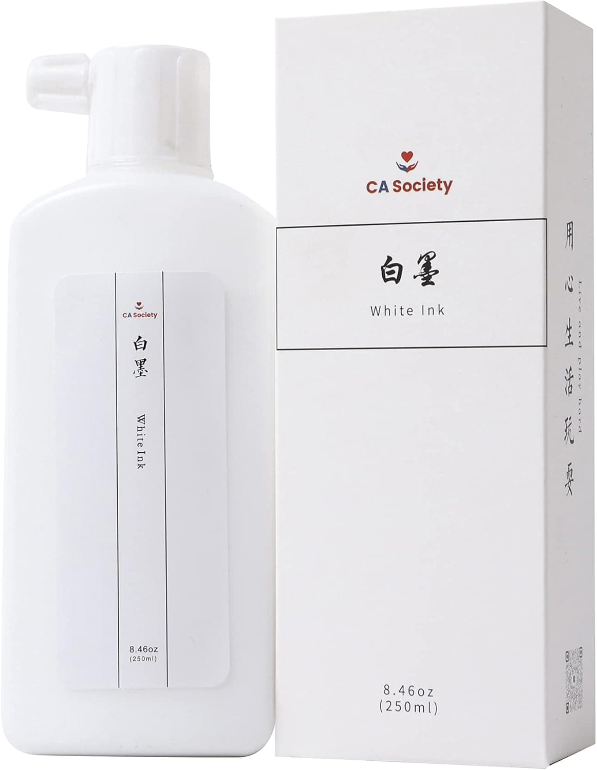 CA Society White Calligraphy Ink, White Sumi Ink, 250ml (8.45oz)