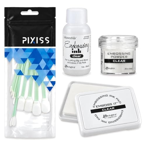 Ranger Emboss It Ink Pad and Reinker and Embossing Powder (Clear) and Blending Tools - Clear Embossing Ink Pad, Ink Refill, Embossing Powder and Blending Brush Tools for Card Making, Scrapbooking