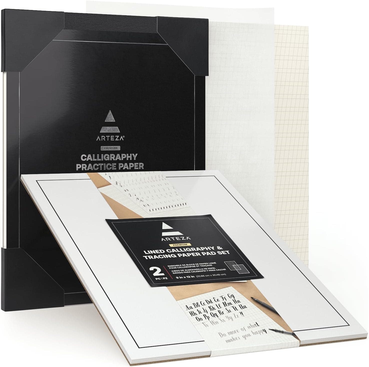 ARTEZA Tracing & Calligraphy Paper Set, 2-Pack - 9x12 Inch Pads with 105 Sheets Total for Lettering, Sketching, Drafting & Design Practice