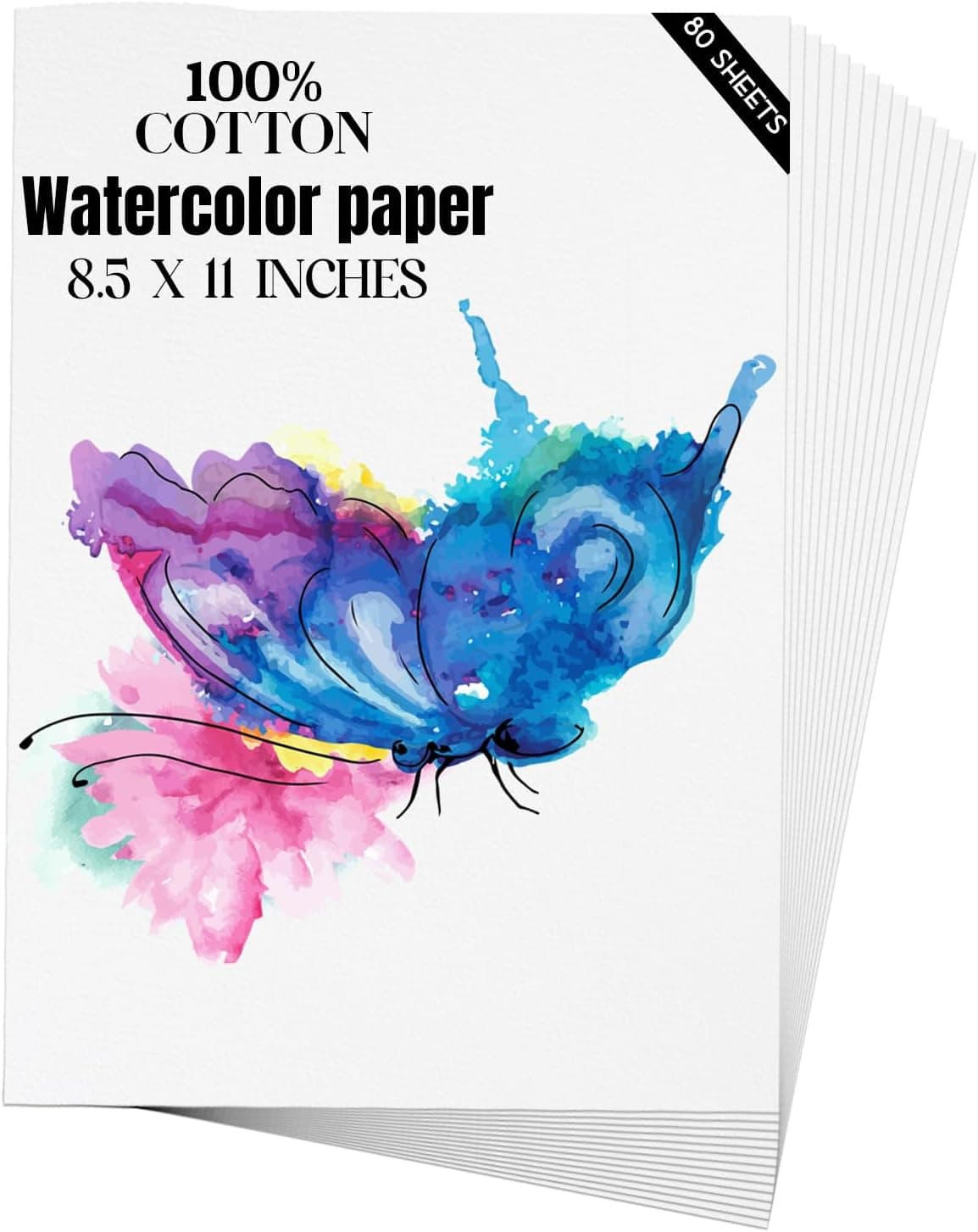 Watercolor Paper 8.5x11 inches 80 Sheets, Heavyweight Artist Paper 140lb/300GSM Cold Press Natural Cotton Paper