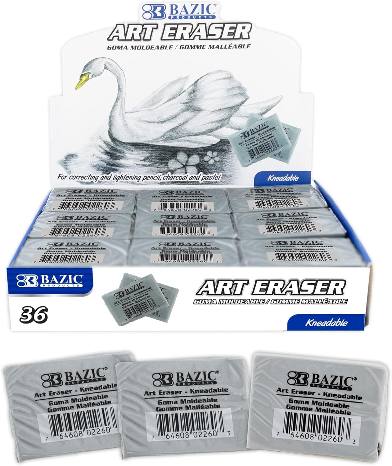 BAZIC Products Kneaded Art Eraser, Moldable, for Drawing & Charcoal, 36-Box