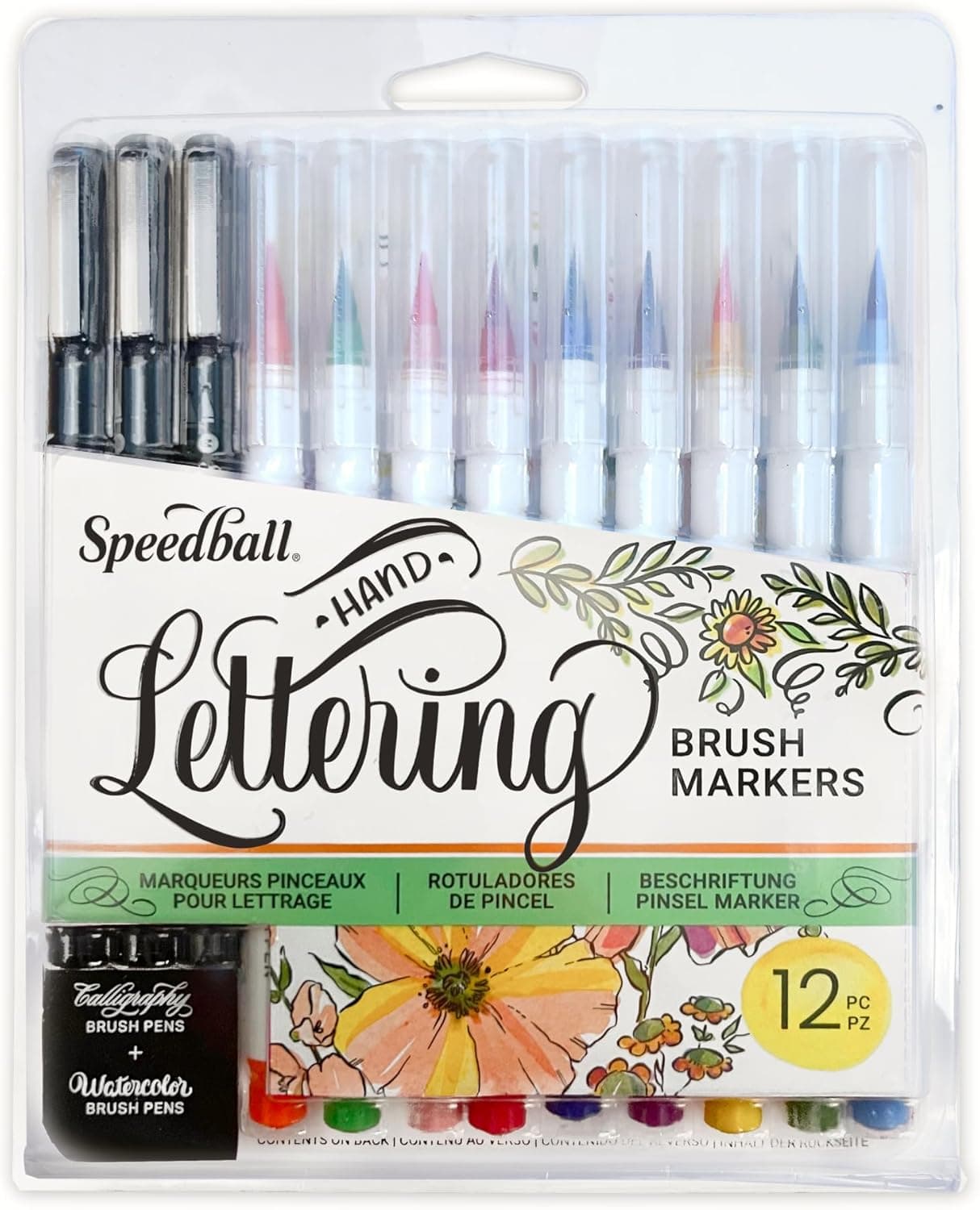 Speedball Hand-Lettering Brush Marker Set, 12-Piece