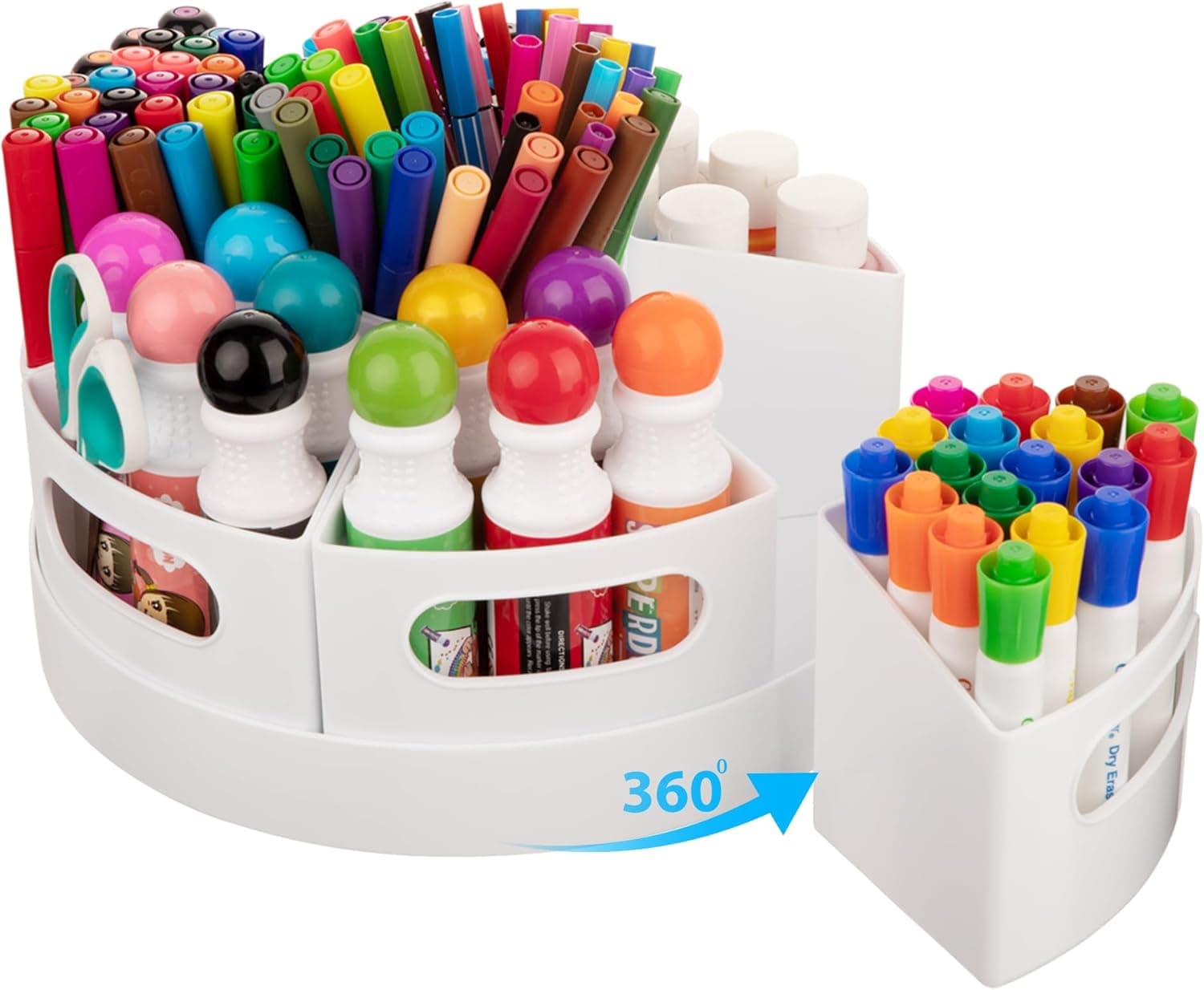 CraftGenes Art Supplies Organizer, Extra Large 360 Rotating Desk Organizer with 7 Removable Compartments, Marker Organizer