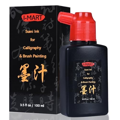 I-MART Sumi Ink for Chinese Calligraphy & Japanese Brush Art, Calligraphy Ink for Traditional Artworks, India Ink Black for Painting & Writing (3.5 fl oz/100 ml, Black)