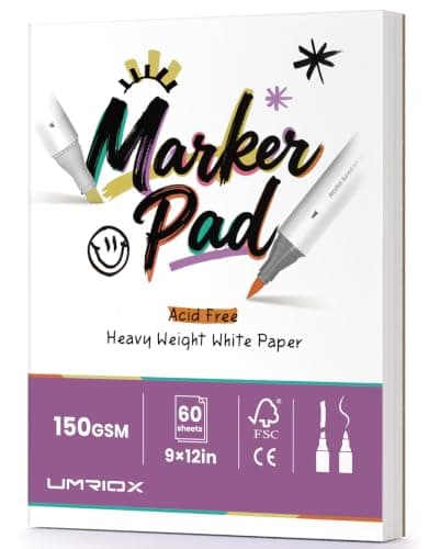 Umriox 60 Sheets 150 GSM Double Sided Marker Paper Pad, 9x12 Bleedproof | 120 Usable Pages, 150 GSM Paper for Alcohol Markers, Easy-Tear Tape Bound, Lay-Flat Blending with No Bleed-Through