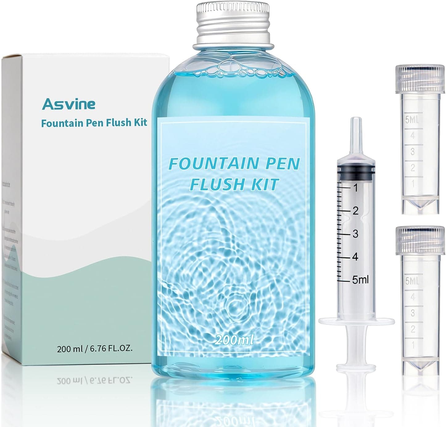 Asvine Fountain Pen Cleaning Flush Kit, Calligraphy Pen Nibs Cleaner Solution with Two Containers and Syringe Filler, 200ML