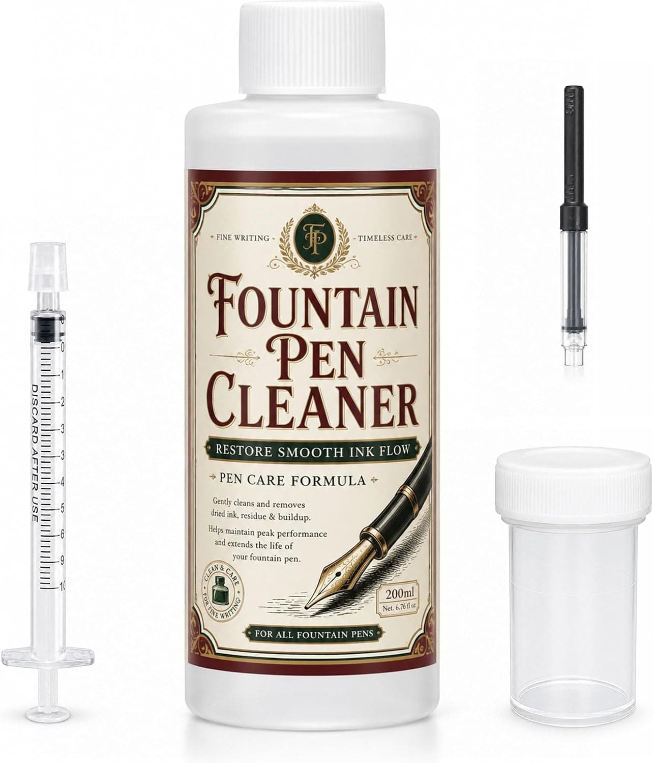 DINGSEN Fountain Pen Cleaner - Safe Flush, Non-Corrosive, Restores Flow, 200ml + Tools